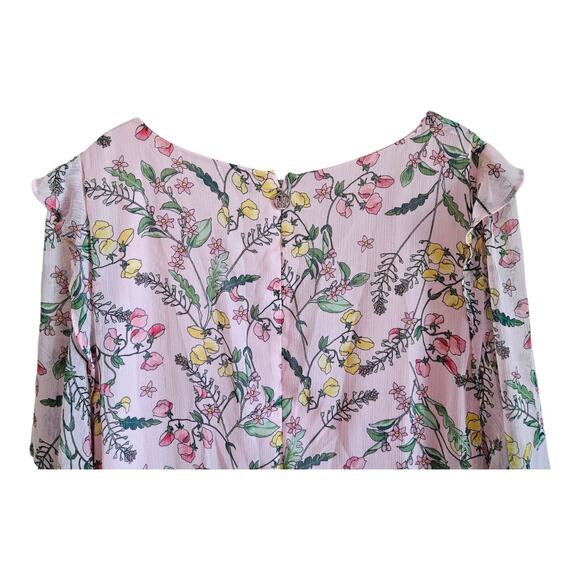TOMMY HILFIGER Women's 16 Midi Dress Chiffon Pink Floral 3/4 Sleeve Faux Wrap - Picture 7 of 9
